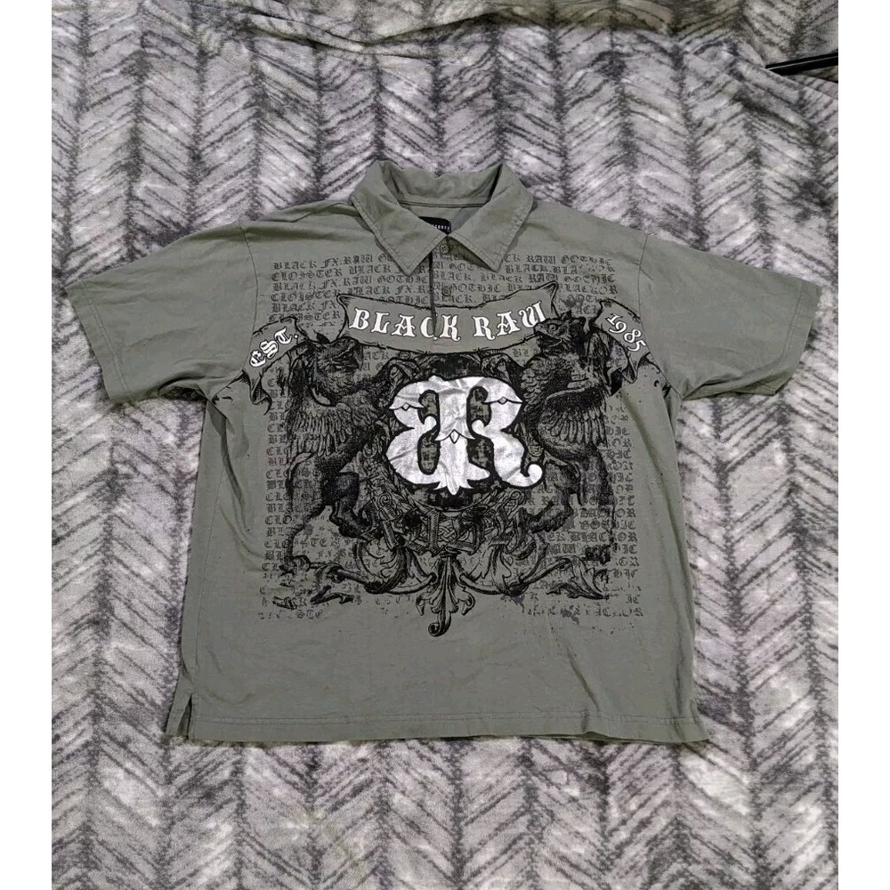 Decoded Black Raw Y2K Affliction Style Dragon Gothic Baroque Polo Shirt Mens XL